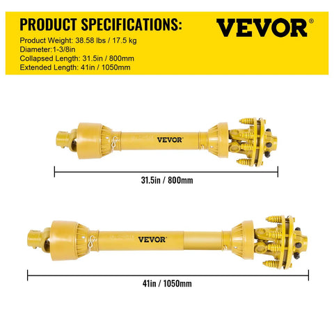 Badass Heavy Duty Series Four PTO Shaft 1-3/8 Inch Six Spline Both Ends, 31.5in and 41in lengths, durable construction.