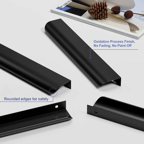 Beefy 3 Inch Black Finger Pull Handles for Cabinets and Dresser Drawers Edge Pulls Aluminum Alloy Hardware detailed view