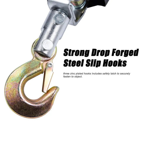 Close-up of drop forged steel hook on Beast 5 Ton Heavy Duty Come Along Winch With 3 Hooks And 2 Gears Power Puller