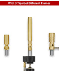 Pro Grade Propane MAPP Gas Bunsen Burner Set With Clamp Stand And Three Interchangeable Flame Heads Shown