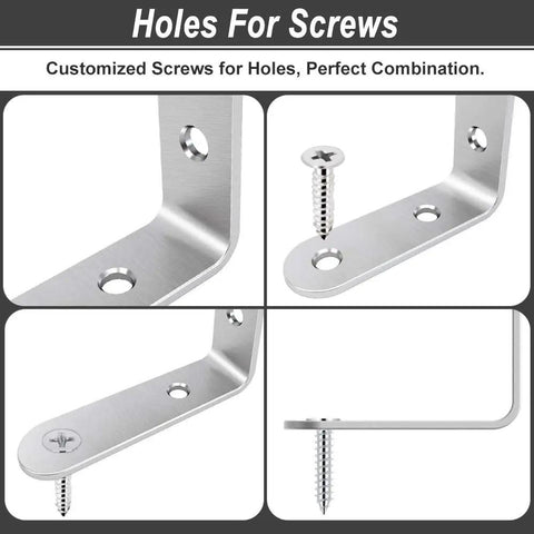 Close-up of 20 Pack L Brackets Stainless Steel Corner Braces For Wood Furniture And Shelves Heavy Duty 90 Degree Right Angle Shelf Brackets With Screws Fits Tables Chairs Diy Projects 50mm X 50mm Silver 2 Inch.