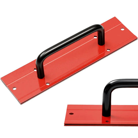 12 Inch 16 Gauge Steel Sheet Metal Folding Tool With Grips For Standing Seam Roofing Panels Drip Edge Bender Handy Tool For HVAC Applications And Pipe Fitting Red, showing tool with black grip handle.