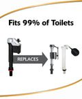 QuietFILL Platinum Toilet Fill Valve Universal Fit For 99 Percent Toilets next to old valve replacement diagram