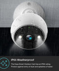2K Plus Outdoor Wired Security Camera With Person And Motion Detection, 24 Seven Recording, 2 Way Audio, Siren, Starlight Color Night Vision, Local Storage Or Cloud, IP65 Weatherproof KC420WS installed, showing IP65 weatherproof feature.