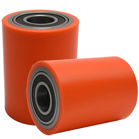2Pcs Load Wheel Set Replacement For Toyota 8HBW23 Electric Pallet Jack Lift Truck. Heavy duty orange nylon casters with steel hub.