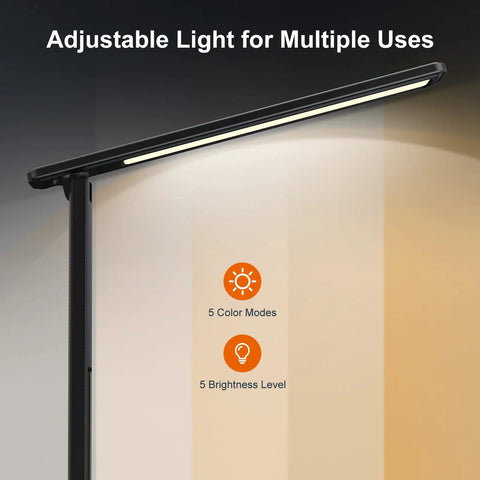 LED Desk Lamp With Wireless Charger And USB Port, Built-In Clock, adjustable light with 5 color modes and 5 brightness levels