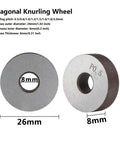 Lathe Knurling Tool Set With Double And Single Wheel Heads 0.6mm To 2.0mm Linear Pitch Knurling Kit showing diagonal knurling wheel