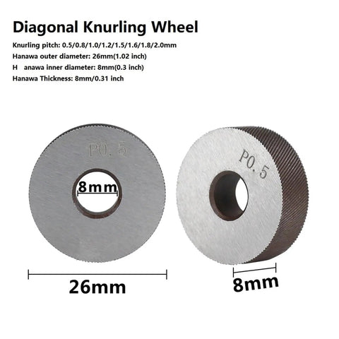 Lathe Knurling Tool Set With Double And Single Wheel Heads 0.6mm To 2.0mm Linear Pitch Knurling Kit showing diagonal knurling wheel