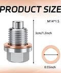 Magnetic Oil Drain Plug Kit With 5 Copper Crush Washers, stainless steel plug dimensions M14x1.5, 3cm height, 0.55-inch washer
