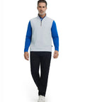 Man wearing Stretchy Golf Vest For Men Lightweight Breathable Quick Dry Stand Collar Quarter Zip Pullover With Windproof Flap.