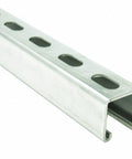 Built Different Job Site Staple 1 5/8 Inch 12 Gauge Steel Strut Channel showing slotted back and smooth galvanized finish.