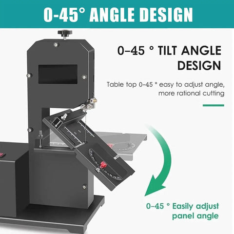 Pro Level Benchtop Bandsaw Pumping 800 Watts For Quick 70 mm Resaw Cuts with adjustable 0-45 degrees tilting table design.