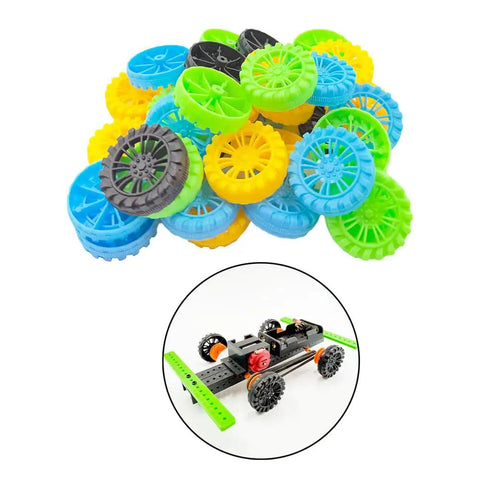40 Pack Plastic Toy Wheels With 2mm Shafts And 20 Metal Axles For RC Cars Boats Drones Robots And Helicopters DIY Models 30mm Wheel