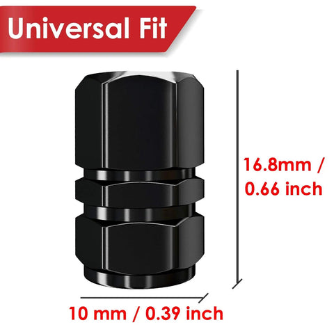 Heavy Duty Tire Valve Caps 12 Pack With O Ring Seal, Hexagon Design, Lightweight Aluminum Alloy Black dimensions