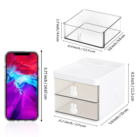 Compact Desk Organizer With Drawer And Divided Compartments For Pens Pencils Cards Phone Clips Markers Sticky Notes And Makeup Accessories Ideal Office School And Home White alongside phone for size reference