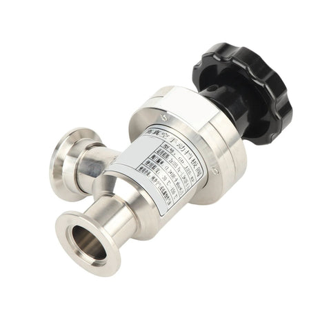 KF25 stainless steel high-vacuum right-angle bellows isolation valve with black handwheel