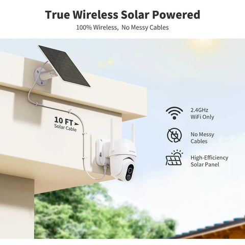 Solar Outdoor Wireless Security Camera With Twelve 500 Lumen LED Spotlights 2K 360 Degree View Color Night Vision PIR Motion Detection
