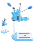 Jiawu High Capacity Electric Drill Stand Rotatable Bench Press For Wood Plastic Iron With 80mm Stroke Cast Iron Base viewed from the side.