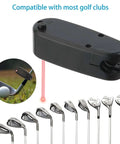 Premium Golf Putter Laser Pointer Putting Trainer Aim Line Corrector clamped to a golf club with a red laser beam.