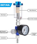Labeled parts of Universal One Quarter Inch Air Regulator Kit With Gauge For Pneumatic Spray Guns, showing filter and pressure gauge.