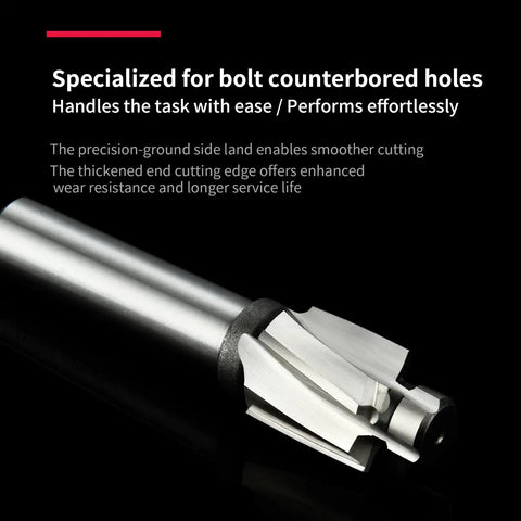 M14 Straight Shank Counterbore End Mill 4 Flute HSS Cutting Tool For Metalworking 24mm Cutter Diameter 12mm Shank 90mm Overall Length High Speed Steel End Mill For Precise Milling And Smooth Finishes