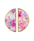 Pink Rose Hydrangea Cabinet Handles 2 Pack 3 Inch Center Hole Semicircle Gold Drawer Pulls with floral design