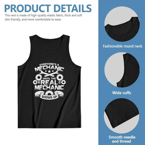 Mens 100 Percent Cotton Tank Top Sleeveless Muscle Tees Summer Fresh Undershirts lightweight black with mechanic print
