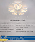 Lit 80W LED Ceiling Light With Remote Control Dimmable Modern Flower Shape Flush Mount Chandelier specifications chart