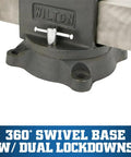 Heavy Duty 4 Inch Bench Vise With 360 Degree Swivel Base Double Lockdowns close-up view of swivel base and lockdown mechanism