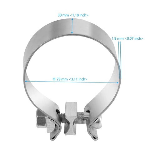 Front view of Six Pack 3 Inch Stainless Steel Exhaust Clamp For Butt Joint Pipes, Heavy Duty No Fuss Muffler Seal Band Clamp, rust resistant