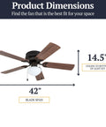 42 Inch Indoor Ceiling Fan With Light LED Flush Mount 5 Blades Bronze Finish With Light Cherry And Maple Brown Blades Quiet Pull Chain Control Reversible Motor For Year Round Comfort Keeps Your Space Chill In Small Rooms Up To 100 Sq Ft. with dimensions of 42 inch blade span and 14.5 inch height ceiling to light kit