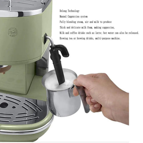 Retro Semi Automatic Coffee Machine With Built In Grinder And 15 Bar Pressure For Buttery Smooth Lattes And Cappuccinos hassle-free brewing with milk frothing.