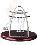 Shiny metal frame of Large Newton Cradle Pendulum Desktop Physics Toy For Home Office Use Five Ball Demonstration