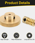 Brass Worm Gear Set 60T 0.5 Module 60 To 1 Reduction Right Rotation Drive Gear Box Wheel Transmission Part With Brass Gear 3mm Bore And Brass Rod 2mm Bore Heavy Duty Precision Gear Assembly, shown with brass worm and gear