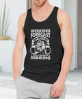 Go To Men's Lightweight Cotton Tank Top With Funny Motorboat Mechanic Beard Graphic Solid Sleeveless Muscle Jersey For Gym Grinds And Lazy Summer Vibes model wearing black tank top with arm wrestling graphic