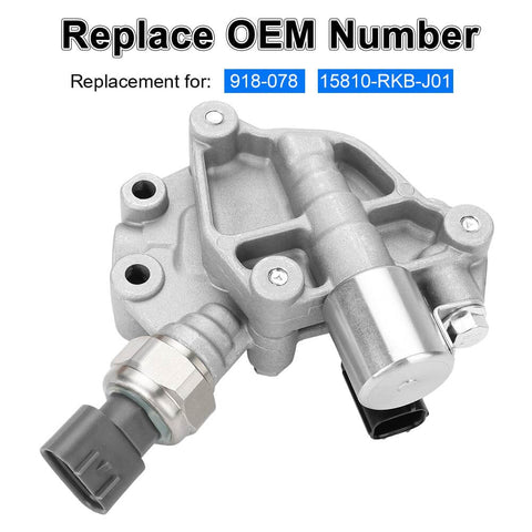 Honda VTEC Timing Solenoid Replacement Kit With Gasket, includes plug-and-play intake and exhaust VVT solenoid for 918-078 15810-RKB-J01.