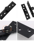 360 Degree Hidden Door Pivot Hinge For Cabinets And Cupboards, 2.9 Inch Stainless Steel Black, 2 Pack, showing front and side view
