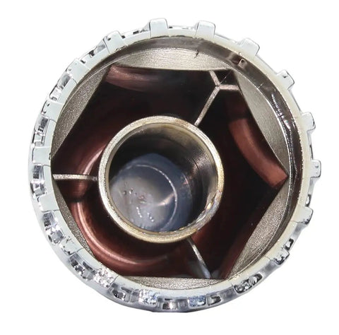 Close-up view of Chrome ABS Lug Nut Covers 33mm Thread-On Standard Fits For Semi Trucks Pack Of 20 Durable Plastic Caps With Chrome Plating