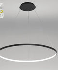 Modern LED Ring Chandelier Pendant Light 32 Inch Dimmable Halo Fixture With Remote Dope Black Aluminum Ring For Living Room