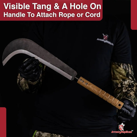 Curved Machete For Brush Busting And Outdoor Use Ready To Go Carbon Steel Blade No Sharpening Needed Sickle Knife For Thick Weeds