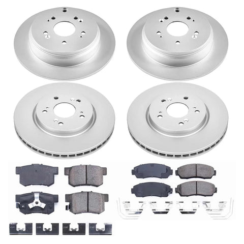 PowerStop brake kit for Honda CR-V 2012-16; four silver rotors with Z17 ceramic pads and hardware (top view)