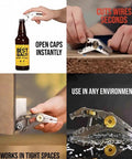 All-In-One Grab-And-Go Pocket Multi-Tool Grip - Stainless Steel EDC Pliers With Adjustable Jaw, Wire Cutter, Hex Wrenches 6-14mm, Bottle Opener, Chomping Zone And Edge Nipping Point For Home Repairs, Camping, And Cycling. Hand using stainless steel multi-tool to cut wire and open bottle