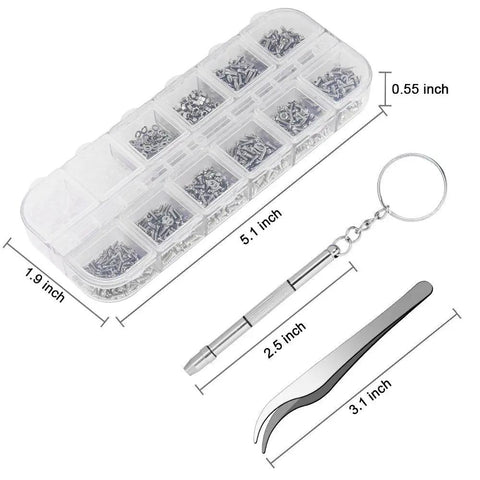 All In One Eyeglasses Repair Kit With 1100 Tiny Screws, 5 Pairs Nose Pads, Micro Screwdriver And Tweezers For Glasses