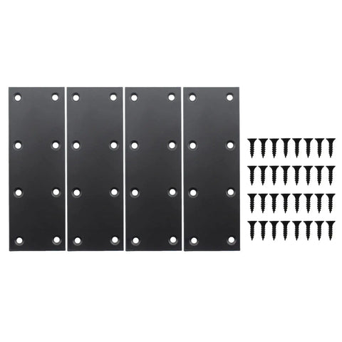4 Pack Flat Straight Beefy Brace Brackets In Black Stainless Steel Heavy Duty Mending Bracket Plate For Furniture Wood Shelves And Cabinets With Mounting Screws Durable Shelf Support And Joining Plate