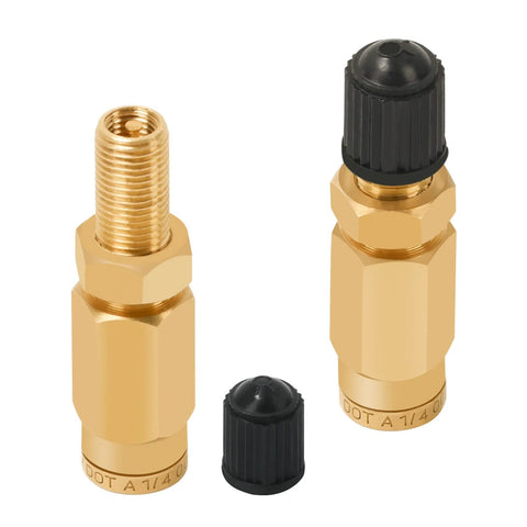 Cheemuii brass 1/4-inch inflation Schrader valve pair with push-to-connect for 1/4-inch OD tubing.