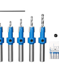 8mm Round Shank Countersink Drill Bit Set for Woodworking, HSS Multi Size Kit with L Wrench, Hex Screw, and 5 bits