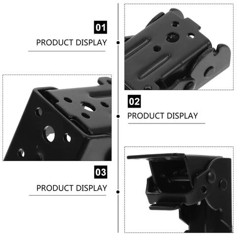 Heavy Duty Folding Cabinet Hinges Eight Piece Kit Smooth Swinging Action shown from multiple angles, highlighting sturdy black metal design.