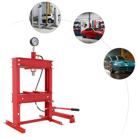 10 Ton Hydraulic Benchtop Press With Gauge For Basement Workshops H Frame Shop Press Adjustable Bench Top Hydraulic Press in red