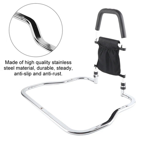 Sturdy Stainless Steel Bed Rail Safety Aid with Anti Slip Handrail, Ideal for Seniors, Includes Convenient Storage Pouch