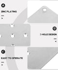 Eight Piece Galvanized Steel Furniture Leg Mounting Plates with zinc plating, 5-hole design for easy installation.